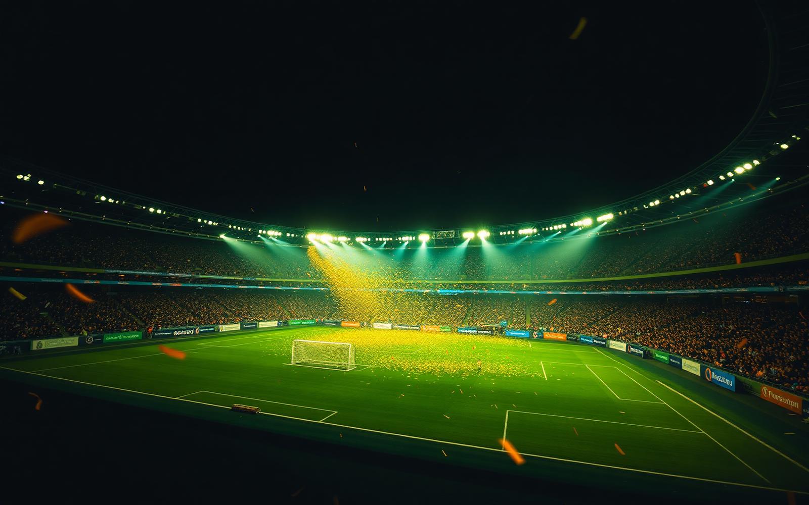 World Cup stadium under floodlights